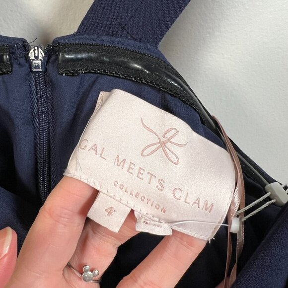 Gal Meets Glam Nicole Jumpsuit Size 4 Navy Blue Cropped Wide Leg Square Neckline - Picture 4 of 13